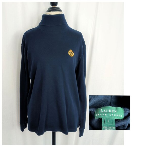 Ralph Lauren Tops - Vintage Ralph Lauren Blue Turtleneck Top Large Logo Long Sleeve